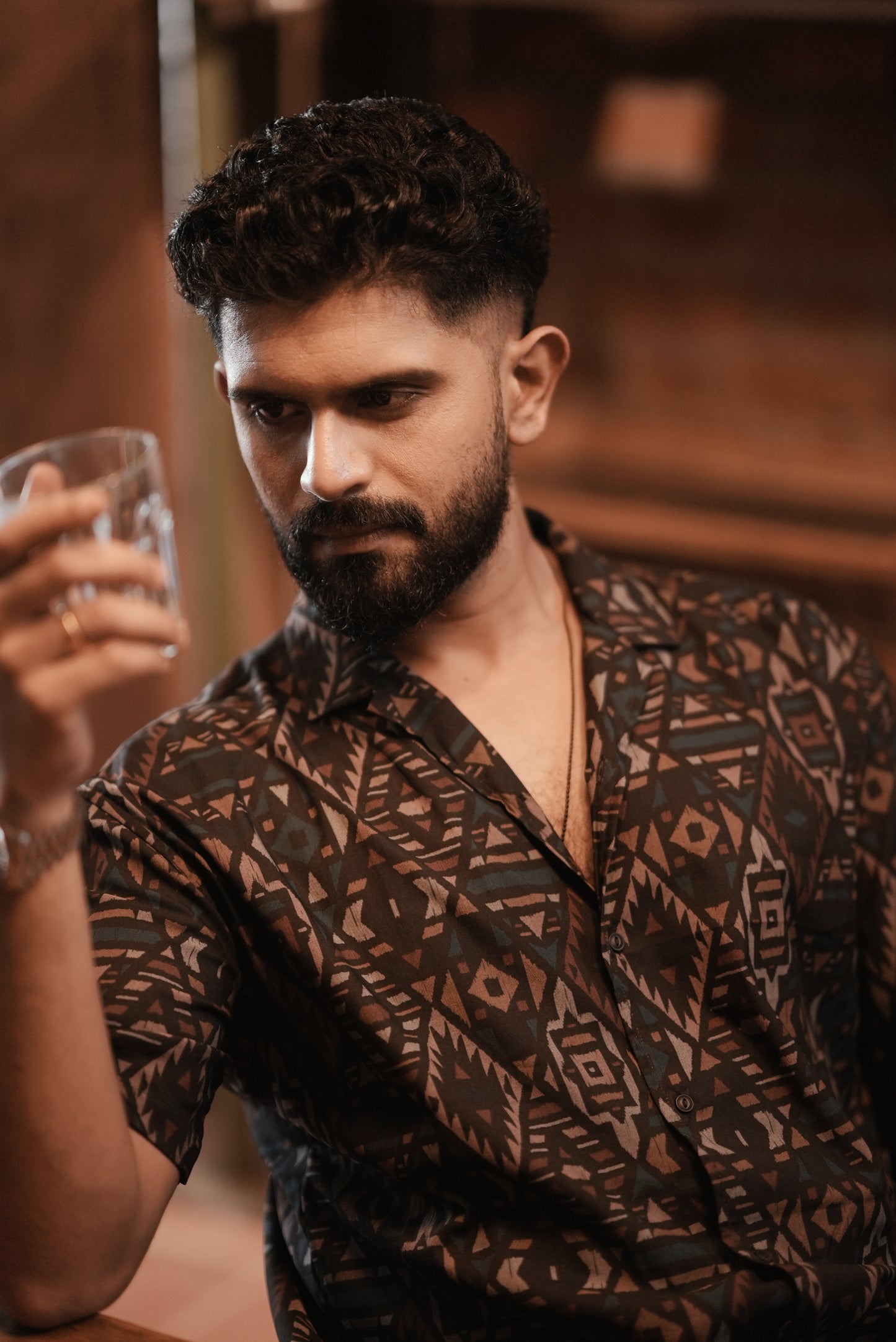 Tribal Canvas - Abstract Print Half Sleeve Shirt : Matt Black