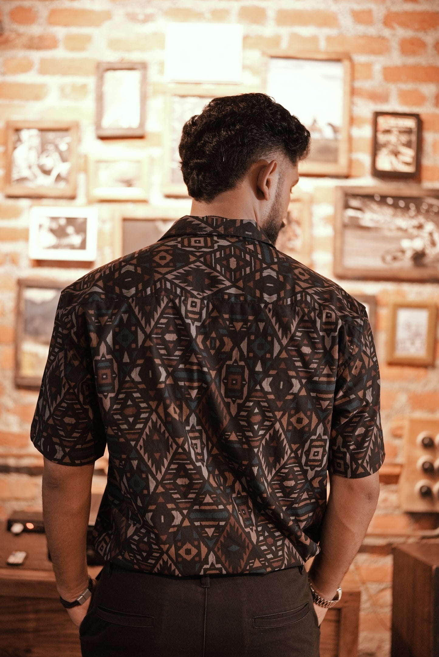 Tribal Canvas - Abstract Print Half Sleeve Shirt : Matt Black