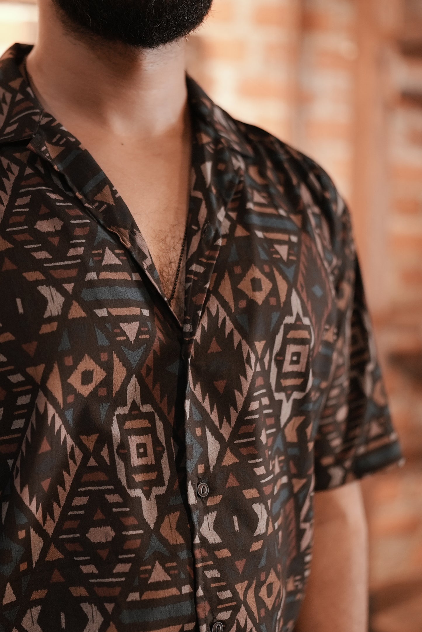 Tribal Canvas - Abstract Print Half Sleeve Shirt : Matt Black