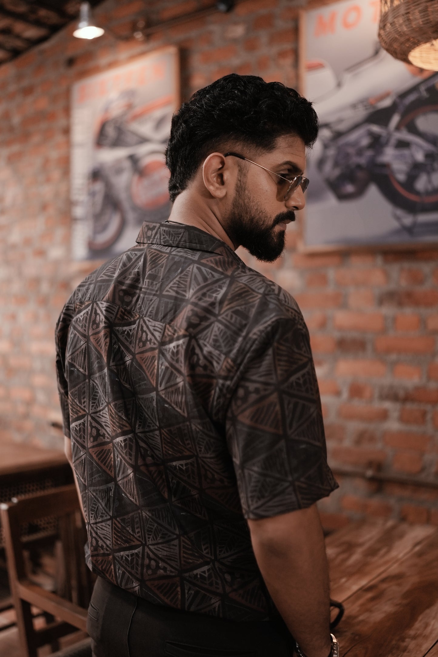 Tropical Canvas - Abstract Print Half Sleeve Shirt : Matt Black