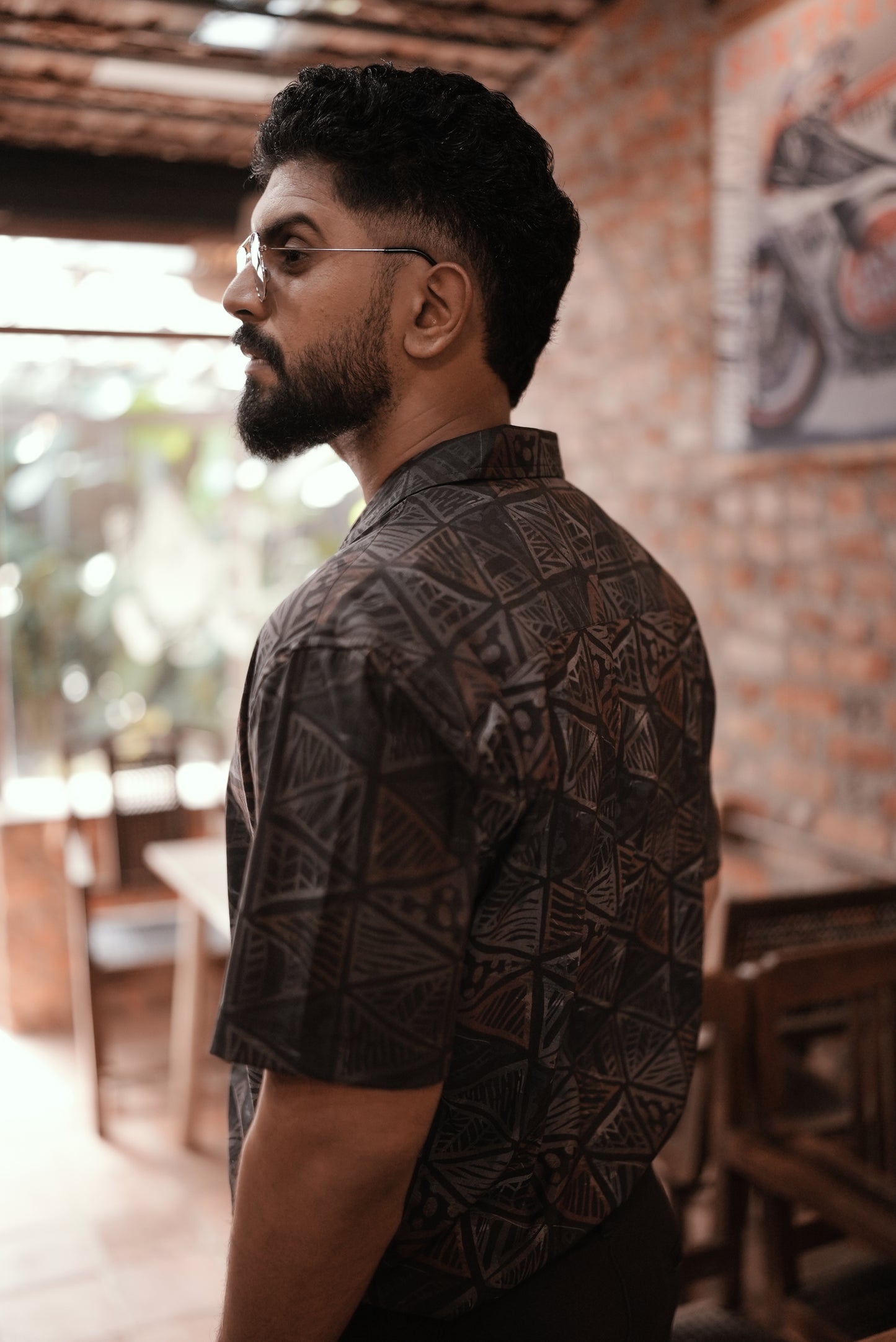 Tropical Canvas - Abstract Print Half Sleeve Shirt : Matt Black