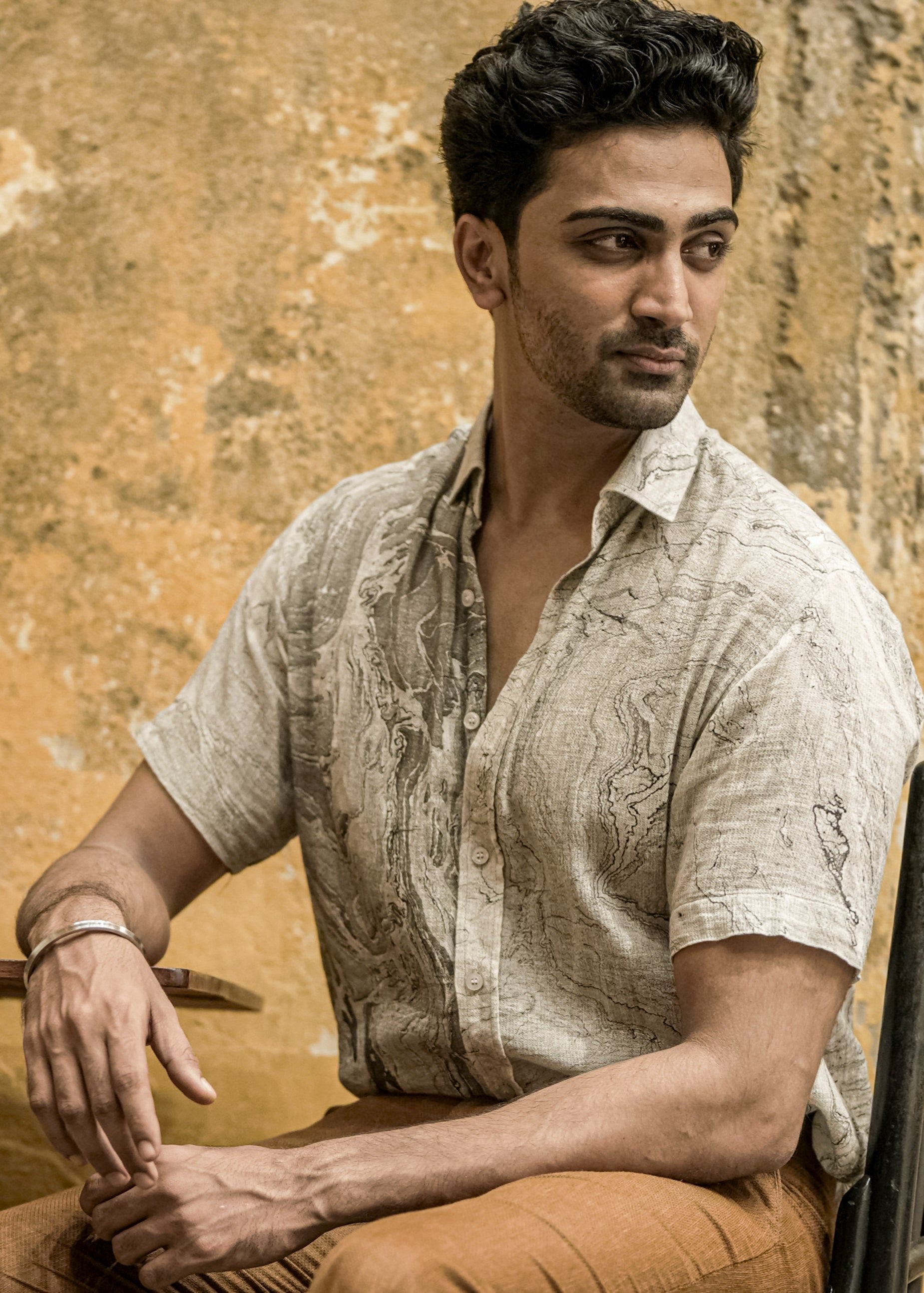 Marble Printed Men's Half Sleeve Shirt Black - Main Image